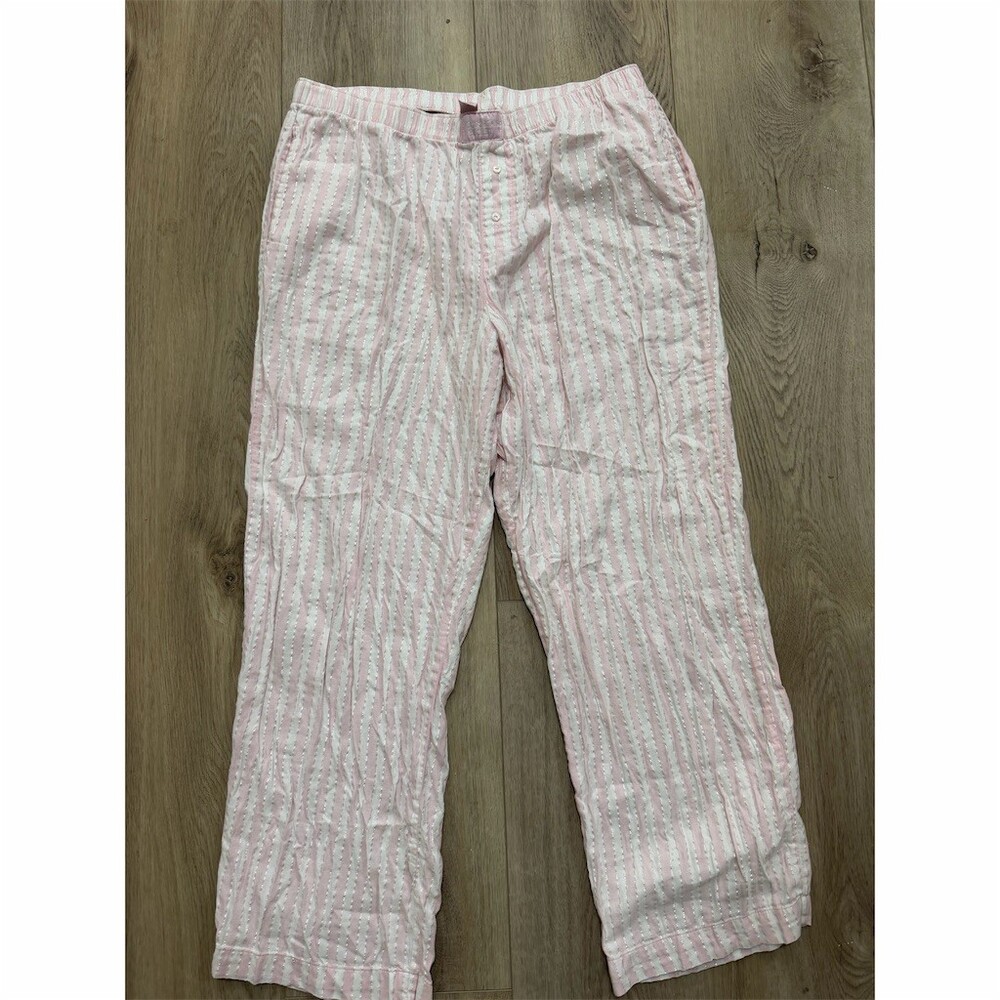 Victoria's Secret Pajama Pants Womens L Pink & White Striped Glitter Short - Picture 2 of 4
